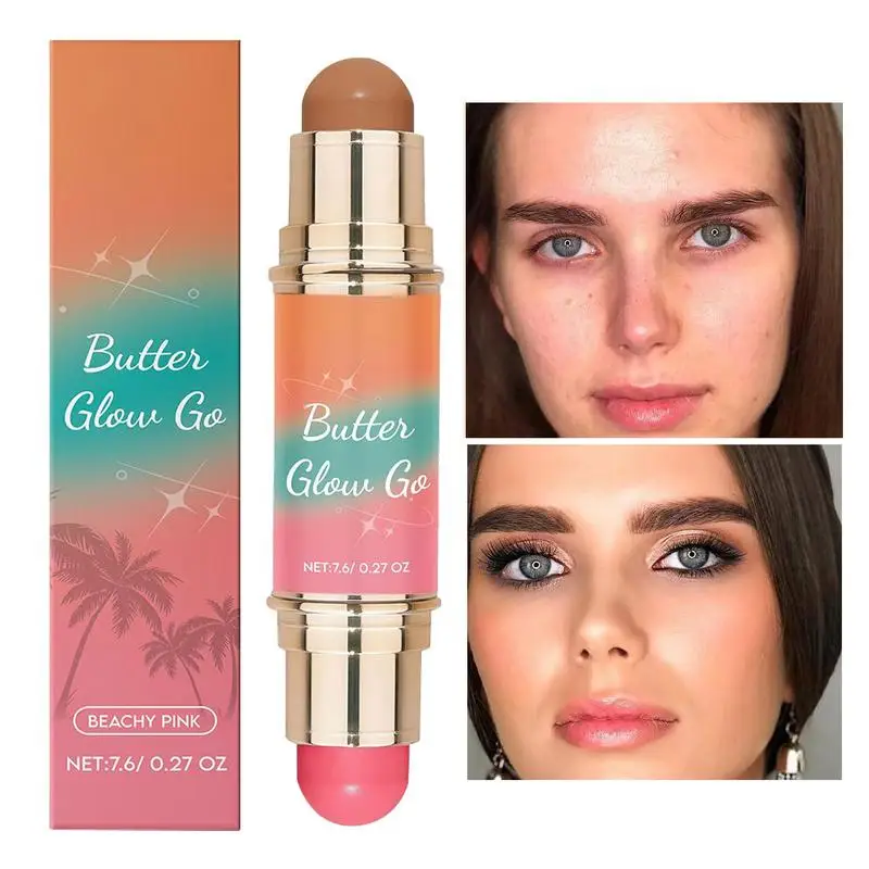 Multi-use Makeup Cream Blush Stick Double ended Silky Velvet Matte Smooth Blusher Cream Contour Shades Highlighter Bronzer stick