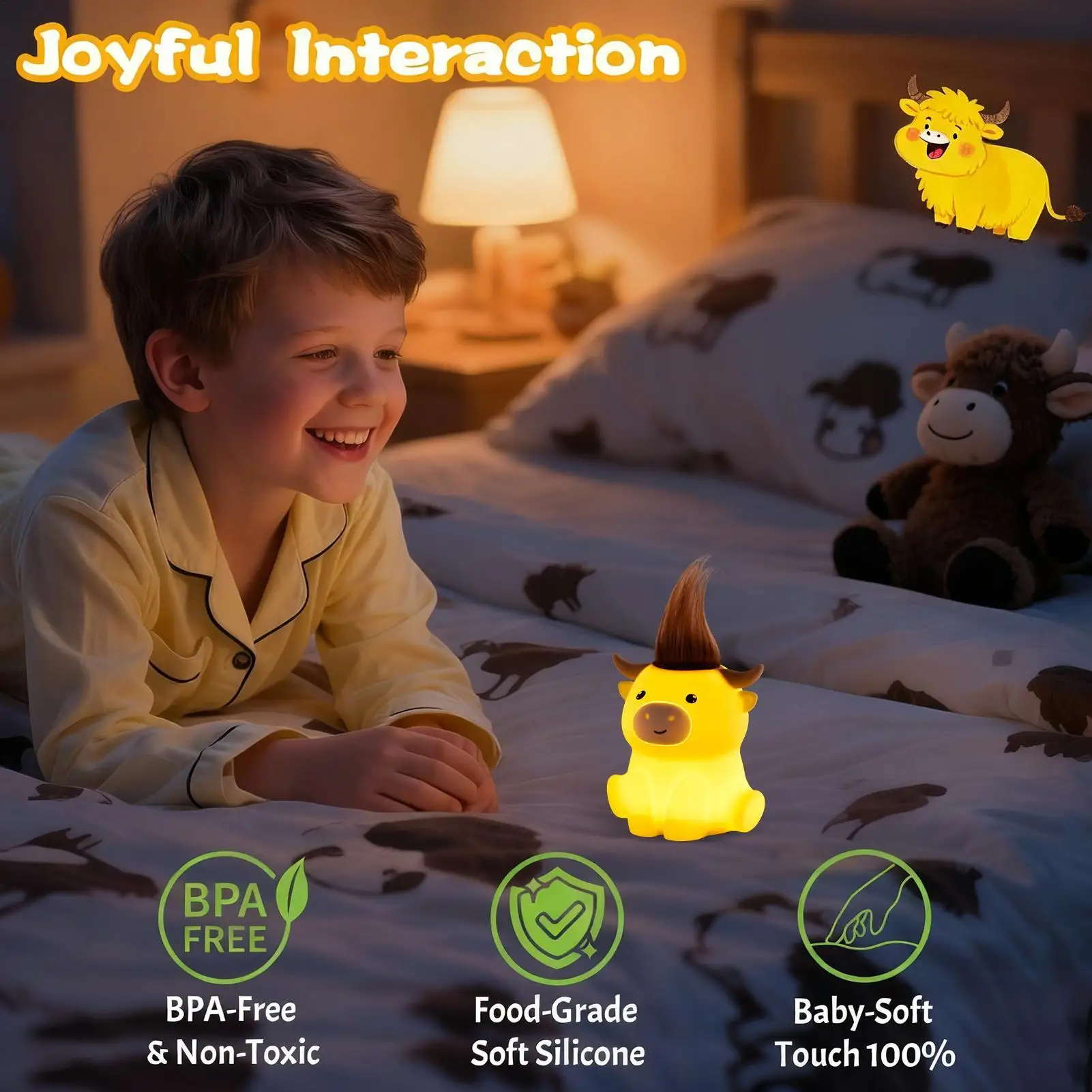 Cute Night Light Cartoon Cattle 2 Brightness Lamp With 20min Timer Bedroom Decorative Lamp For Home Bedside College Dormitory