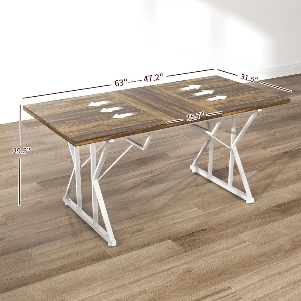 

4763 Expandable Dining Table for 46 People, Farmhouse Dinner Table with Heavy Duty Metal Trestle Base, Rectangle Kitchen Desk,