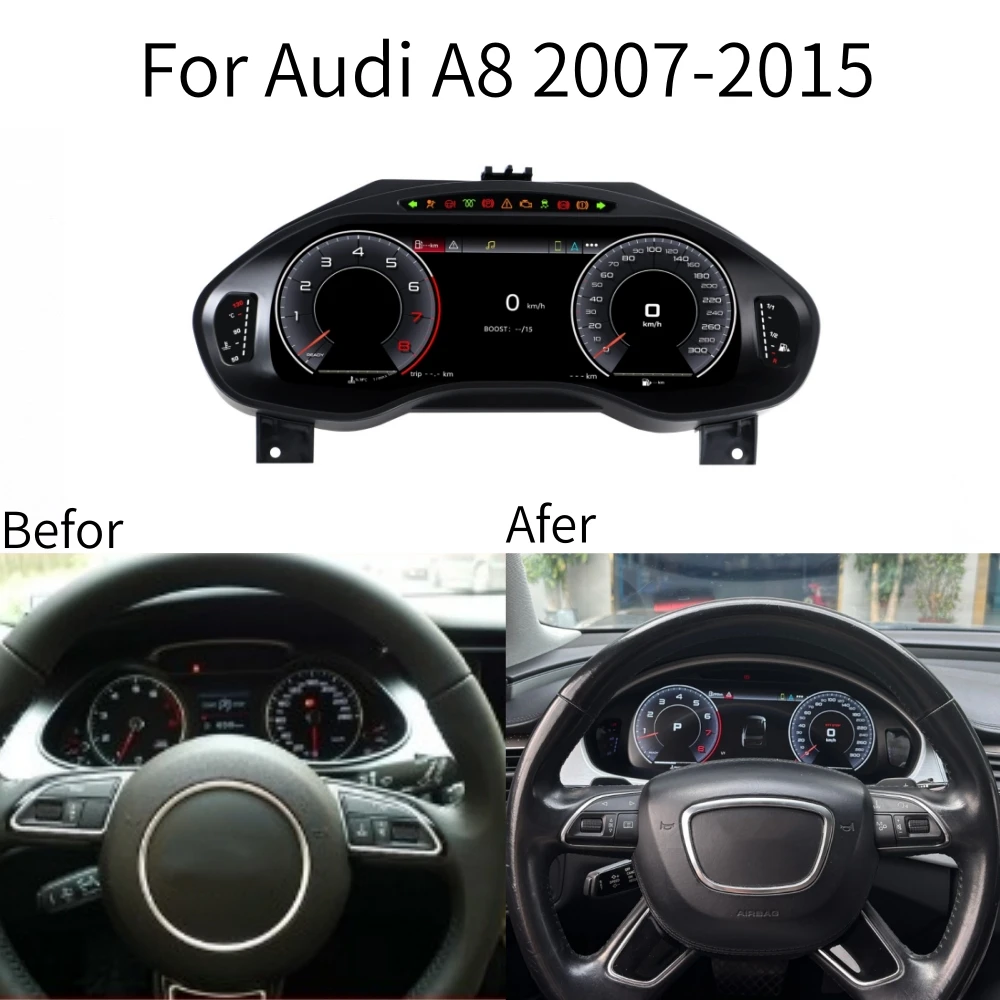 LCD Android Screen For Audi A8 2007-2015 Speedometer Car Digital Cluster Virtual Cockpit Dashboard Instrument Panel Carplay