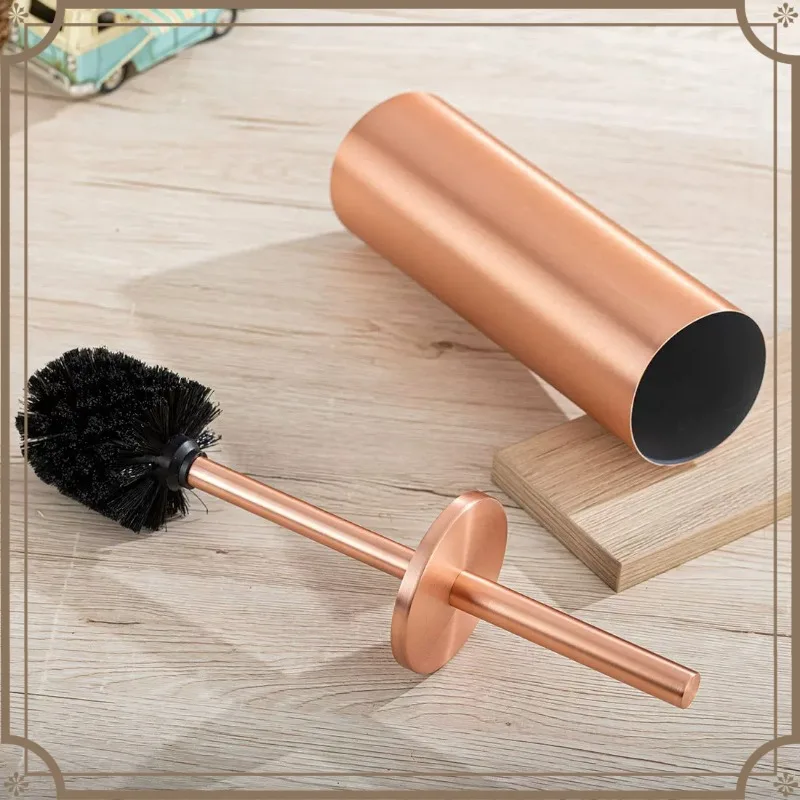 Stainless Steel Toilet Brush Set Brushed Gold Circular Household Toilet Bathroom Cleaning Brush Cleaning Tool