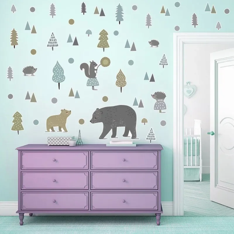 2024 Trees Polka Dot Est Bear Cartoon PVC Sticker for Kids Bedroom Wall Stickers Art Decoration Bathroom Living Room Decoration