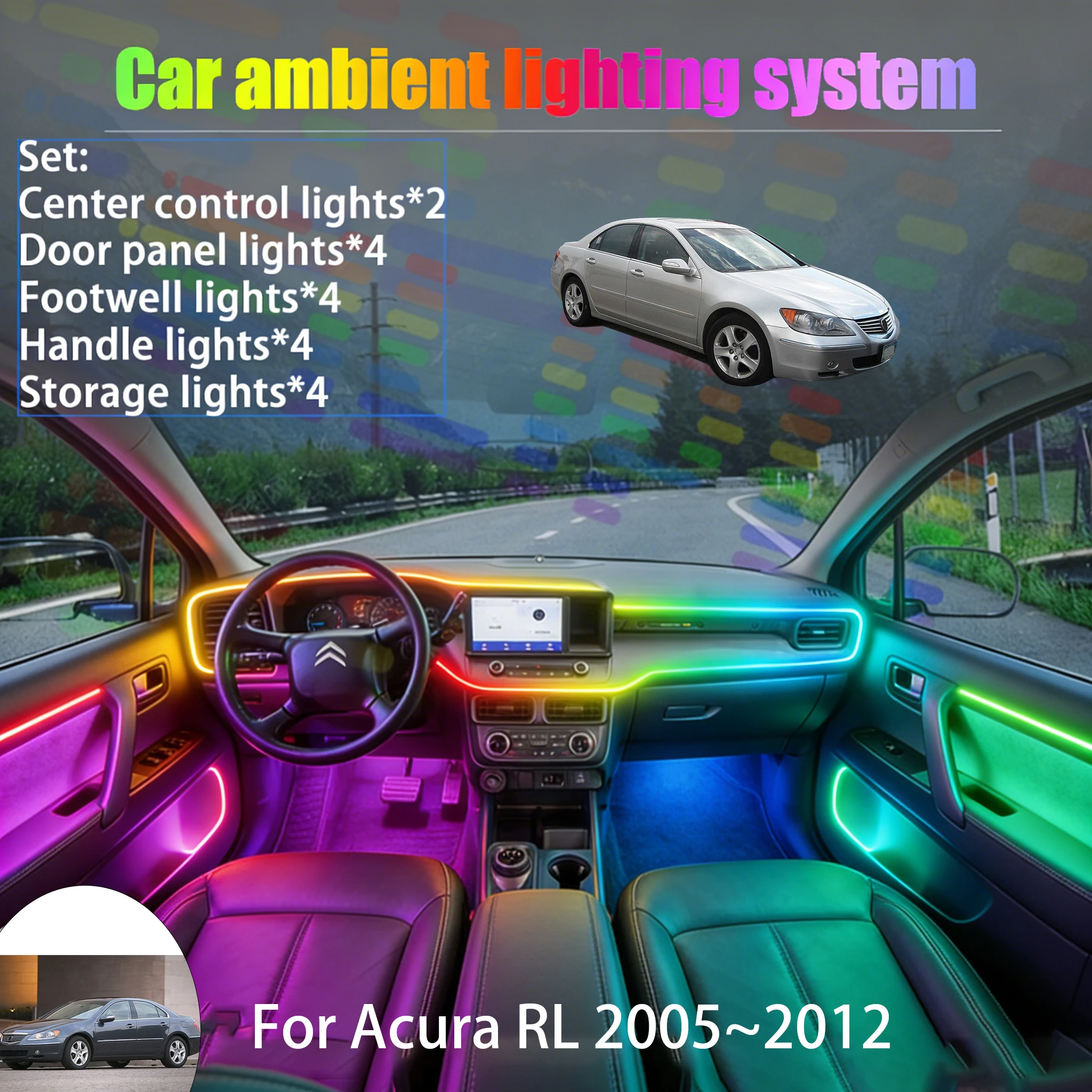 

Для Acura RL 2005~2012 KB1 KB2 MK2 2/18 в 1: Комплект светодиодной подсветки салона и багажника USB RGB с эффектом потока