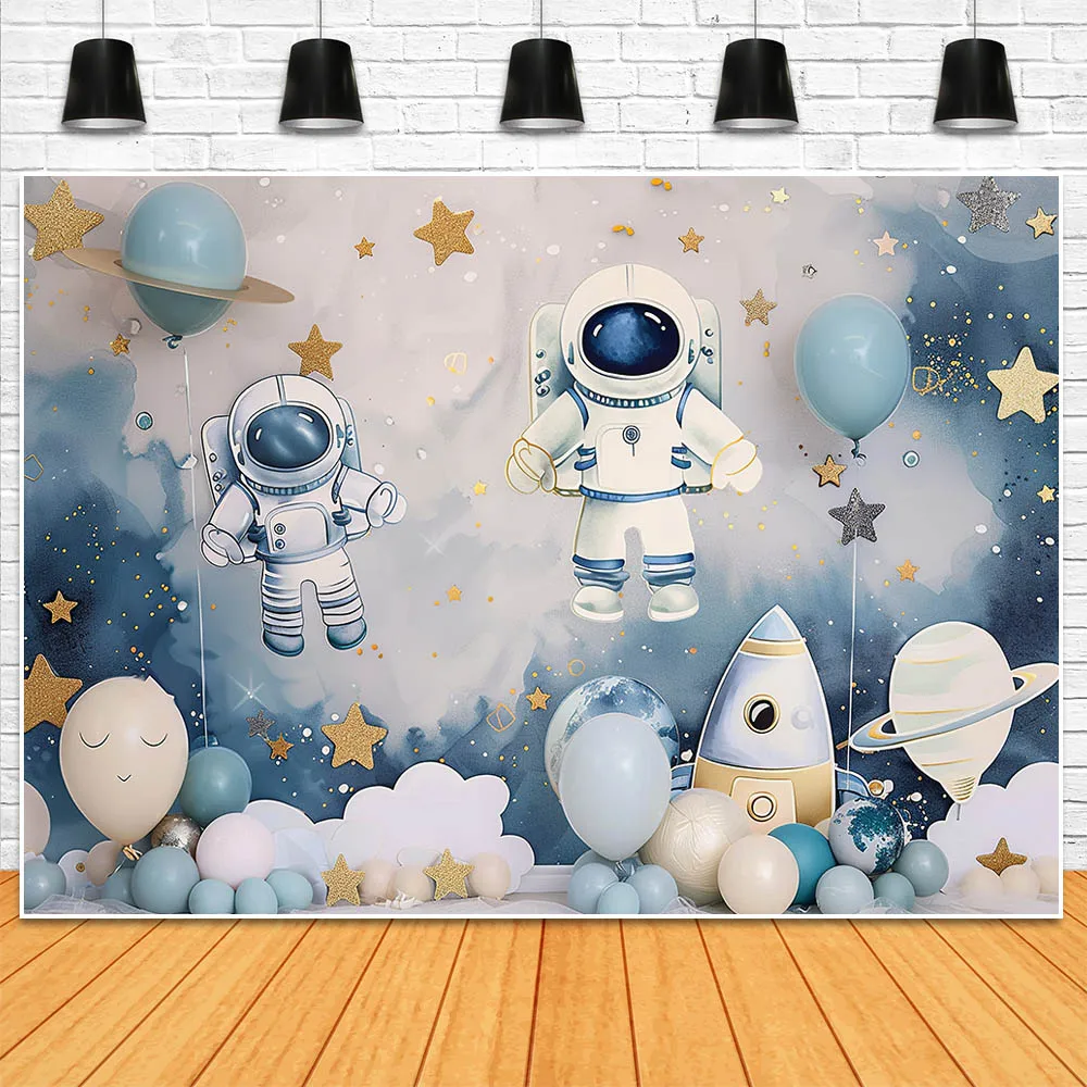 Mocsicka Astronaut Space Theme Children Photo Background Starry Sky Star Boy First Cake Smash Photography Background Shoot Props