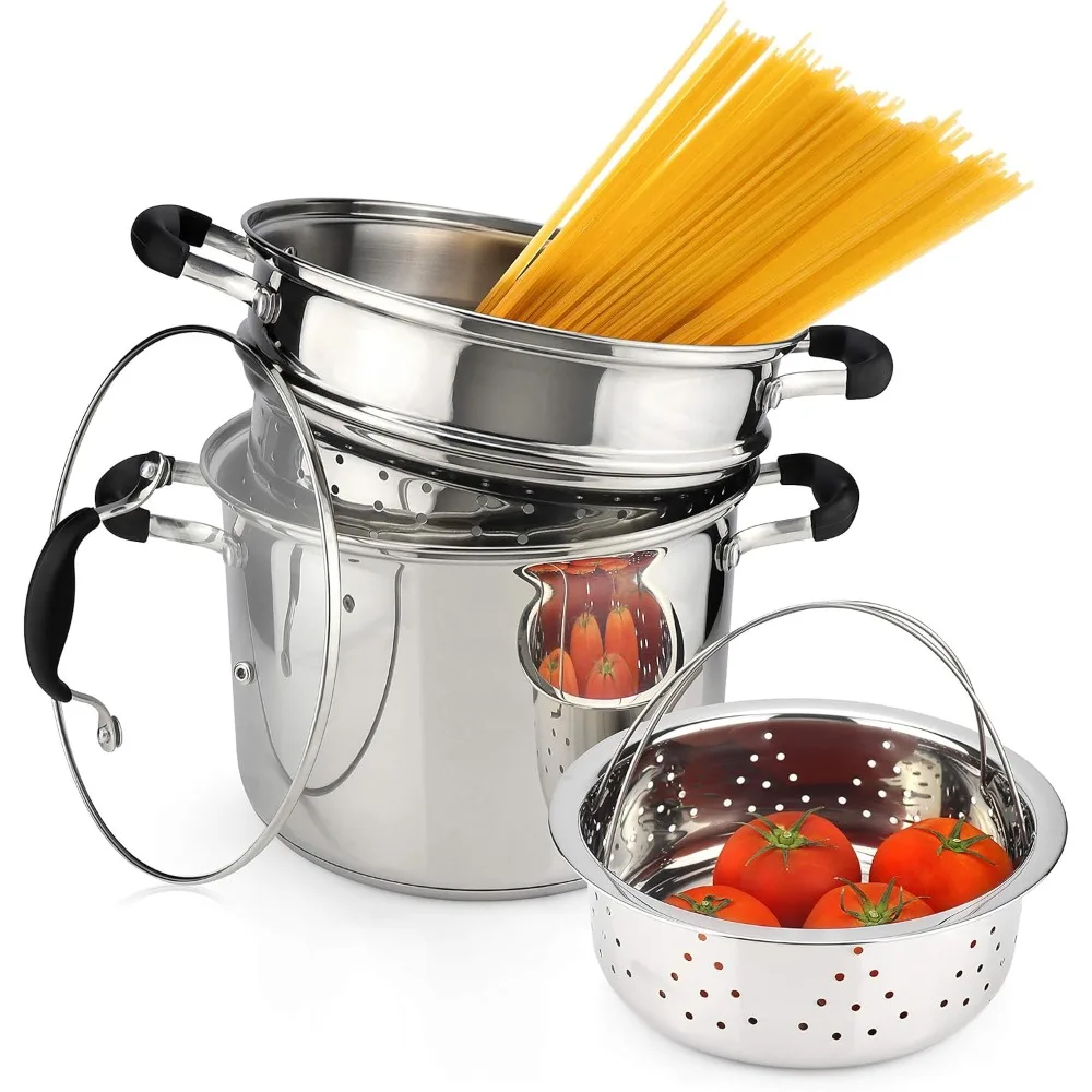 

AVACRAFT 18/10 Stainless Steel, 4 Piece Pasta Pot with Strainer Insert, Stock Pot with Steamer Basket and Pasta Pot Insert