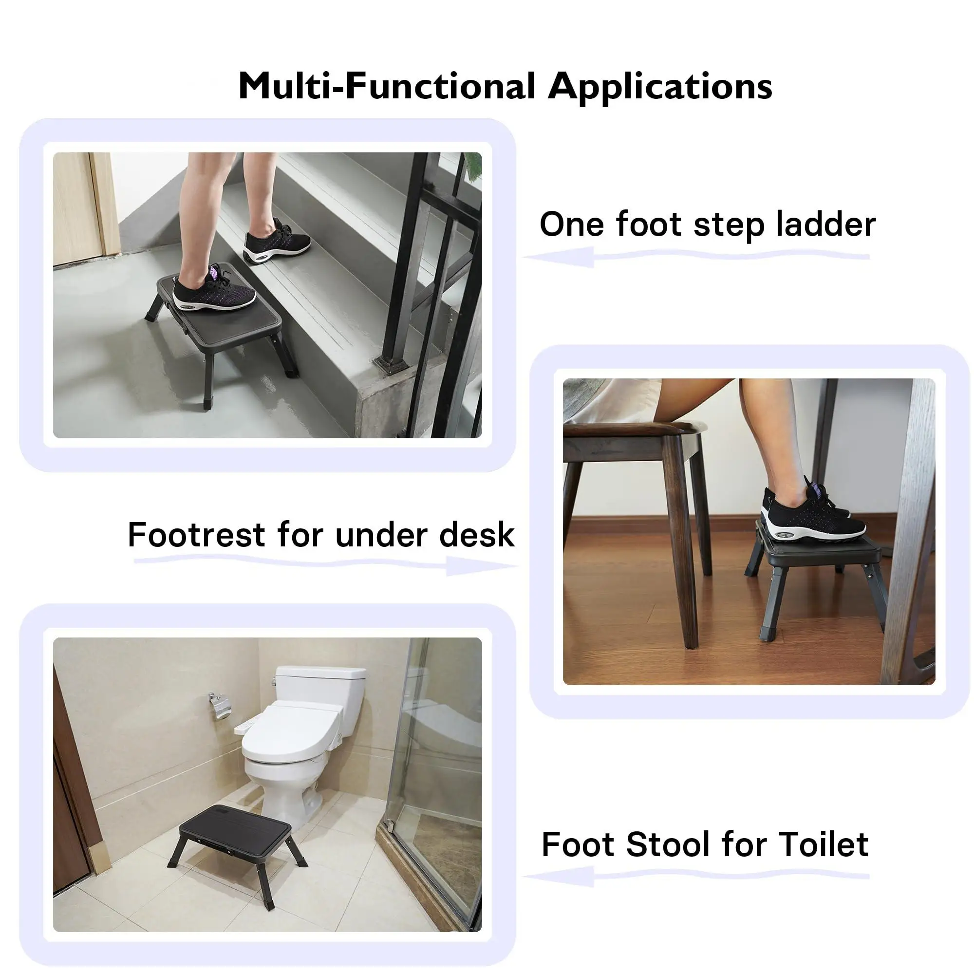 One Step Stool Height-Adjustable Lightweight Portable Folding Small Step Ladder with Handgrip Non-Slip Mobility Stepping Stool