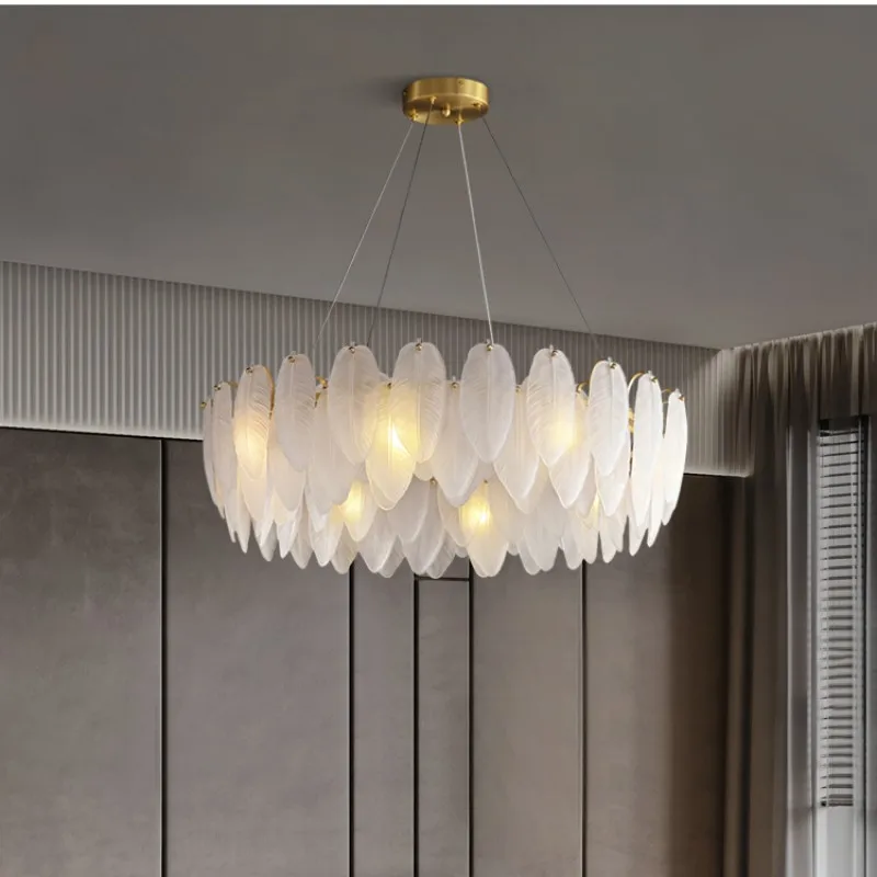 Dining Room Feather Chandelier Modern Crystal Round Chandelier Living Room Light Kitchen Hanging Light Interior Decorative Light