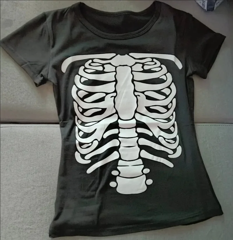 

Women's Short Sleeve T-shirt Skeleton Graphic Tee Skull T Shirt Gothic Clothes Woman Black Y2K Top Vintage Clothing Summer 2025