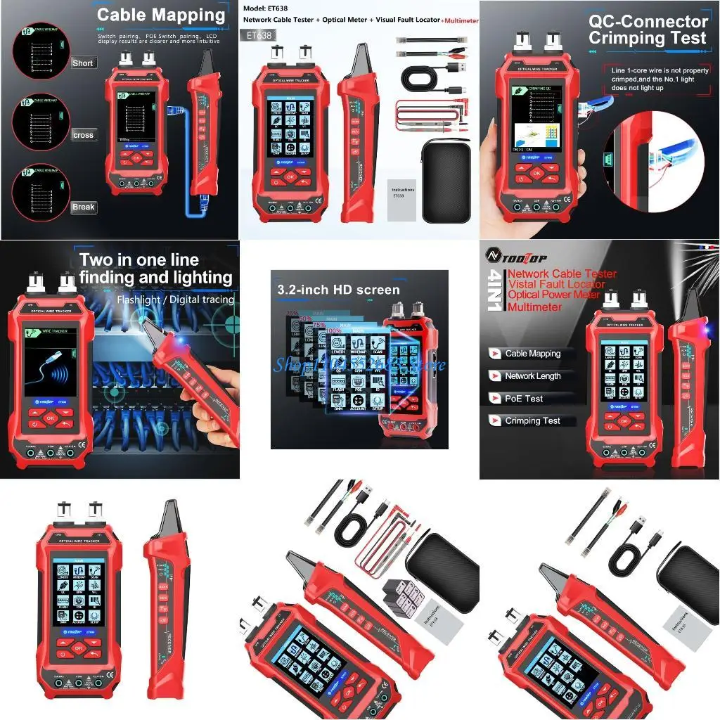 Y6GD 1pc Global Cable Tester with POET Function Tone Producer and Light Meter for RJ45 CAT5 CAT6 CAT7 CAT8 Wiring