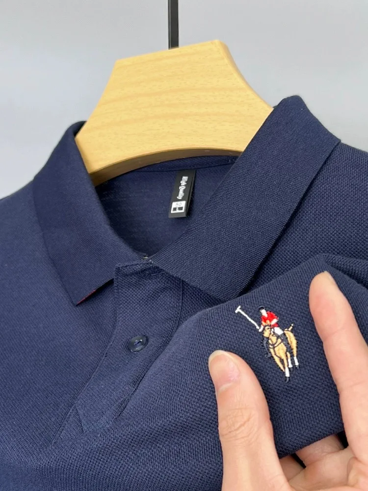 

High end design 100% pure cotton short sleeve polo shirt men 2024summer new fashion brand embroidery T-shirt soft breathable top