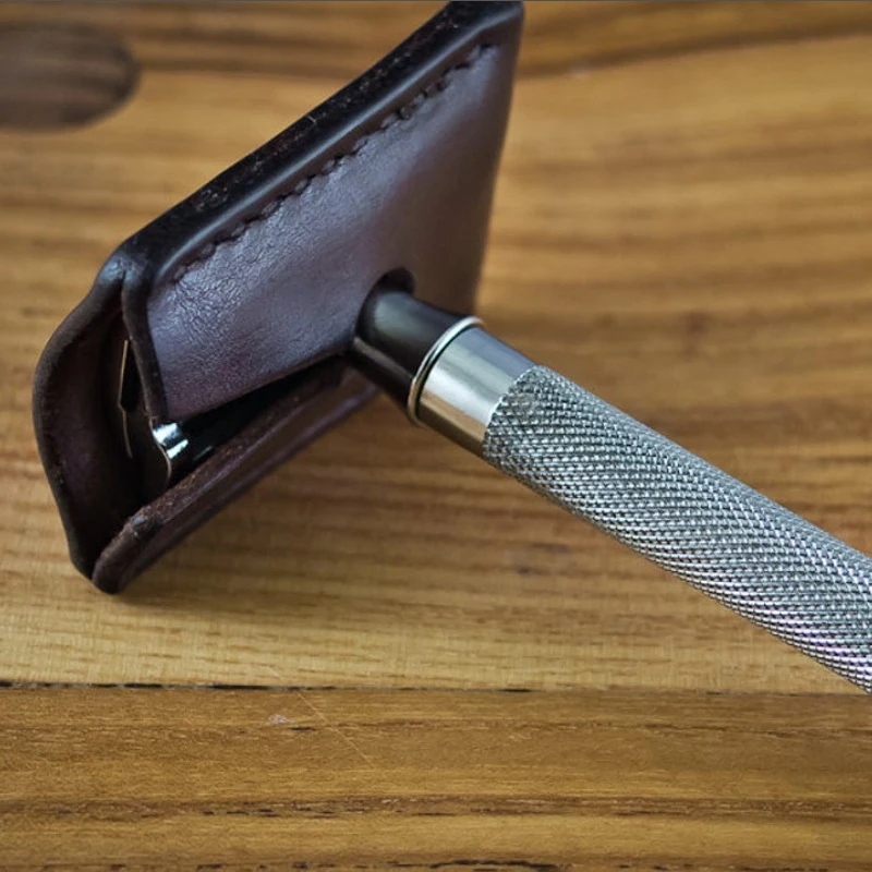 Leather Double Edge Safety Razor Head Protective Sheath, Shaving Travel Cover for Traveling Professional Barbers