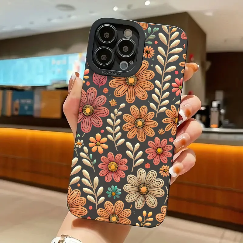 Funda de teléfono con diseño de girasol y flores de línea Vintage para iPhone 16 15 14 13 12 11 Pro Max Mini X XR XS SE 2 8 7 Plus, funda de silicona