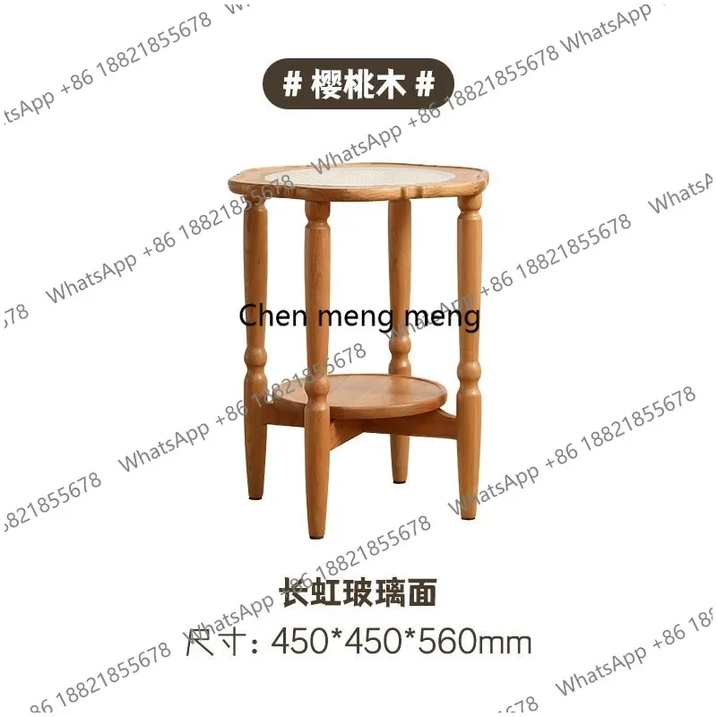 M183 Solid wood rattan flower coffee table cherry wood Changhong glass living room retro lace table