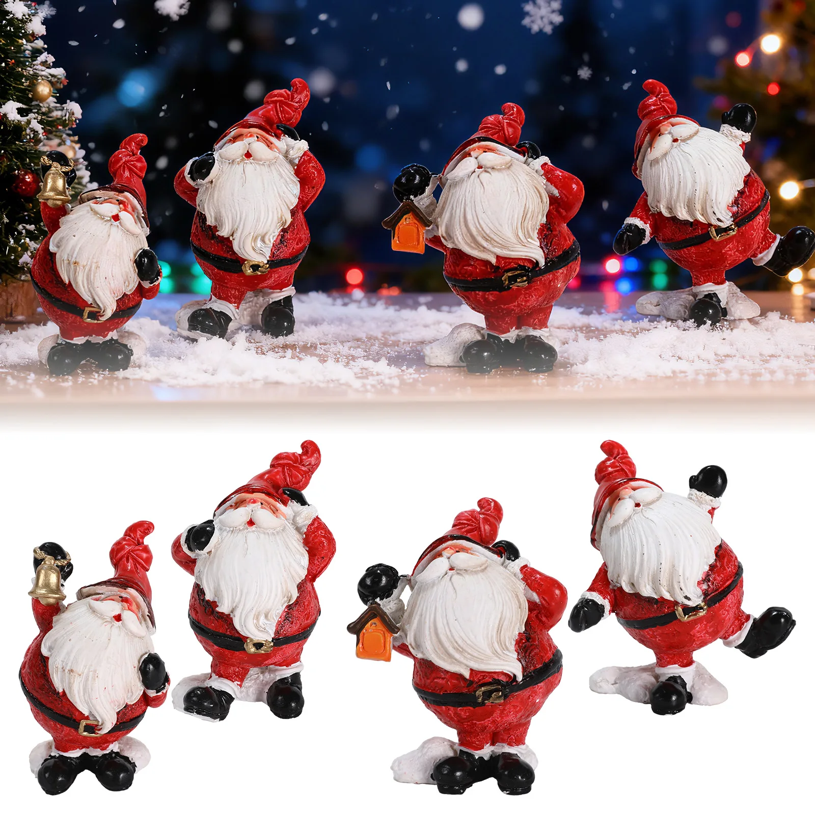 

4 PCS Santa Claus Christmas Figurines Mini Statue Ornaments Christmas Miniature Resin Santa Figurines Xmas Tabletop Decoration
