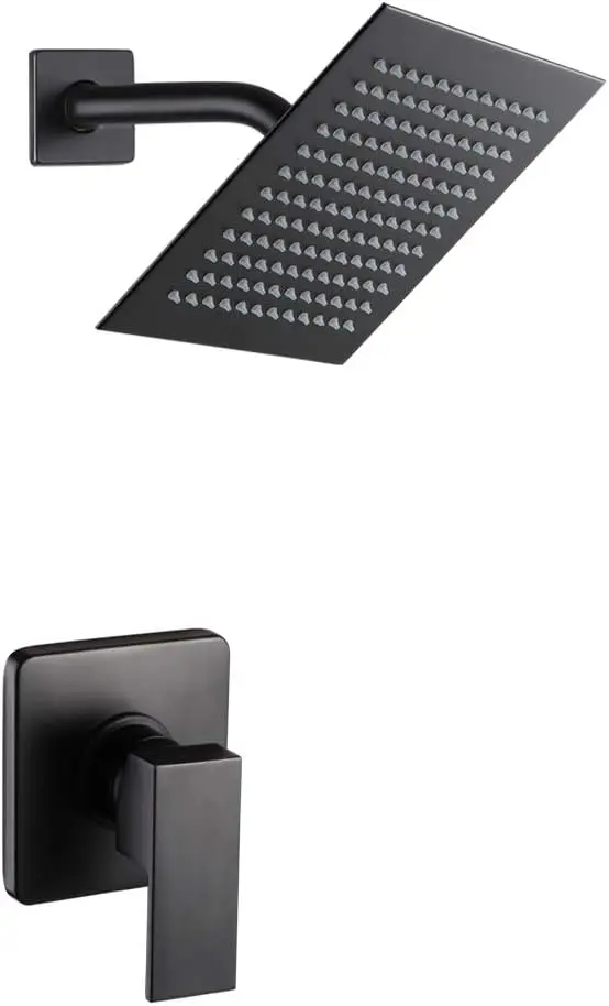 

Matte Black Shower Faucet Set with Rainfall Showerhead, Stainless Steel Trim Kit and Rough-in Valve