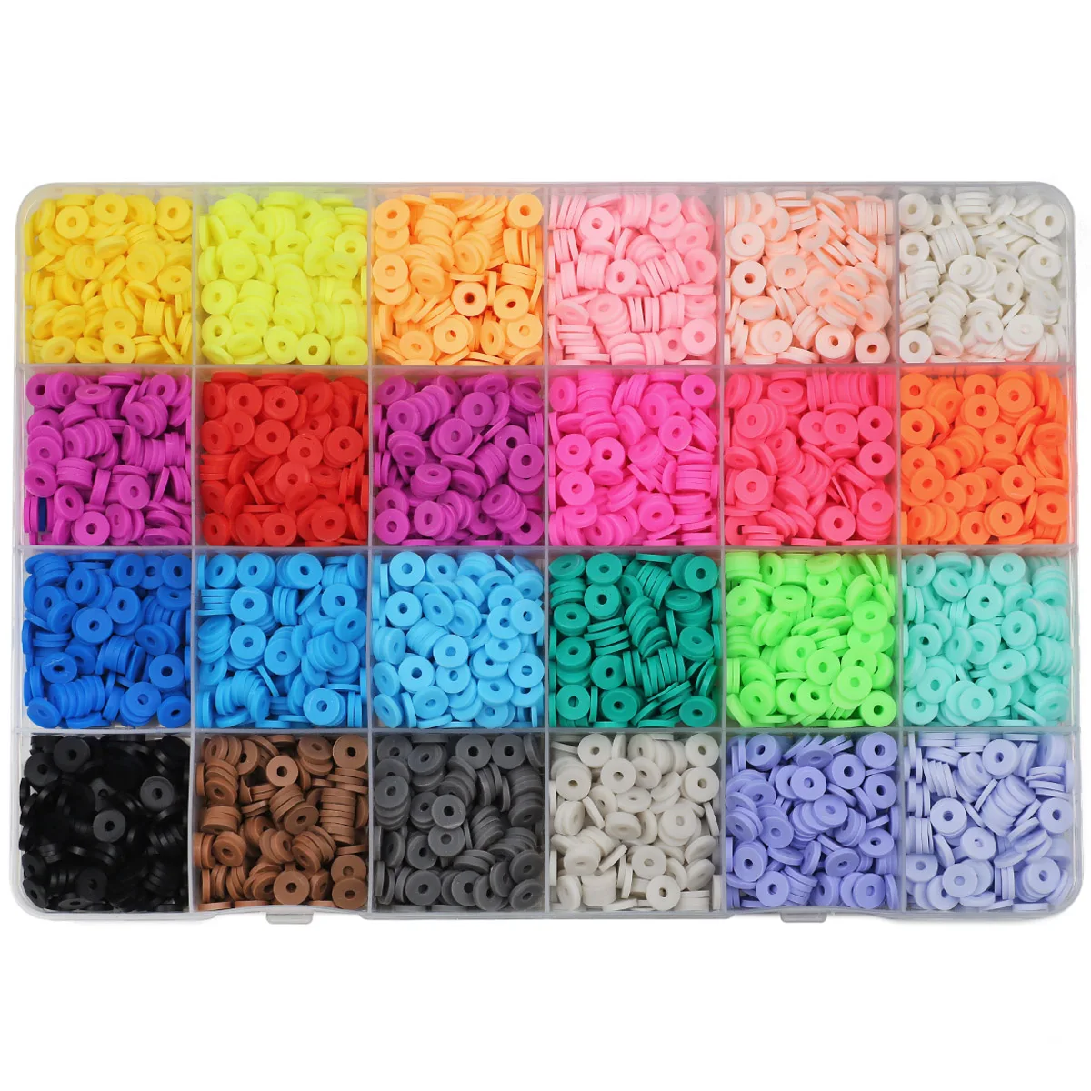 3600pcs Polymer Clay Beads Set Kit 6mm Soft Clay Beads 24 Color Flat Loose Spacer Beads For DIY Jewelry Making Craft Accessories