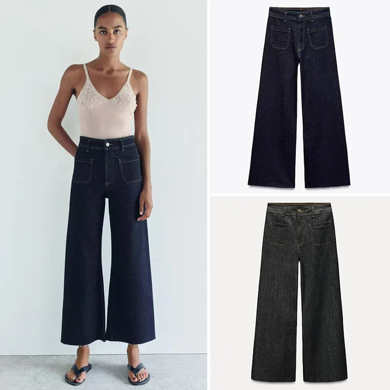 

Spring New Arrival Women's Casual High Waist Wide Leg Jeans Comfortable Fit High Waist Commute Sle Denim Pants