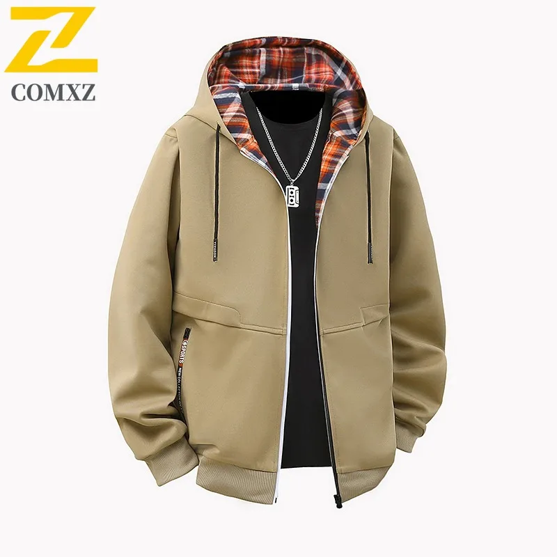 

COMXZ Men Waterproof Jacket Gore ex Size Hooded Shirt Coat Loose Casual Cardigan Zipper Hoodie Big Size Spring Autumn Jacket