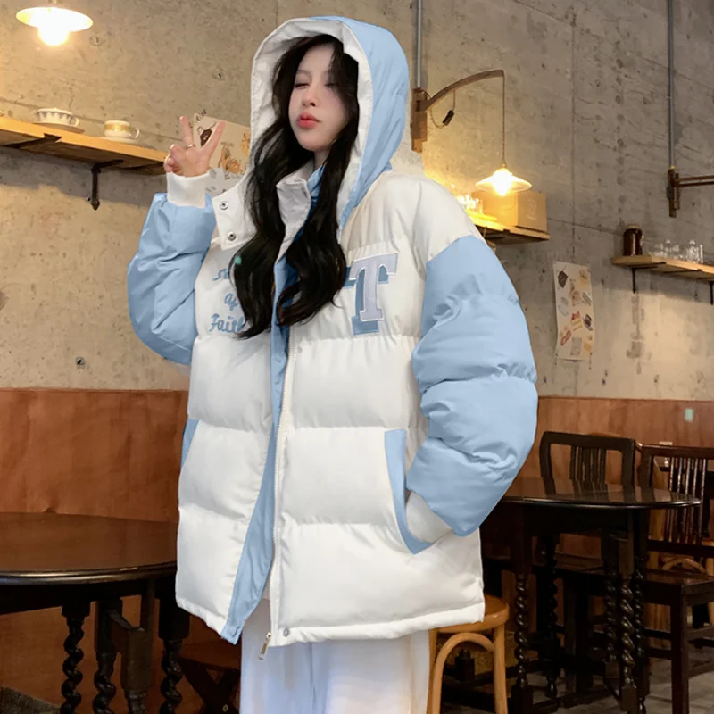 Blue Down Jacket Women Coat Hooded Fashion American Pink Streetwear Y2K Duck Down Feather 2024 NEW Female Winter Short Outwear