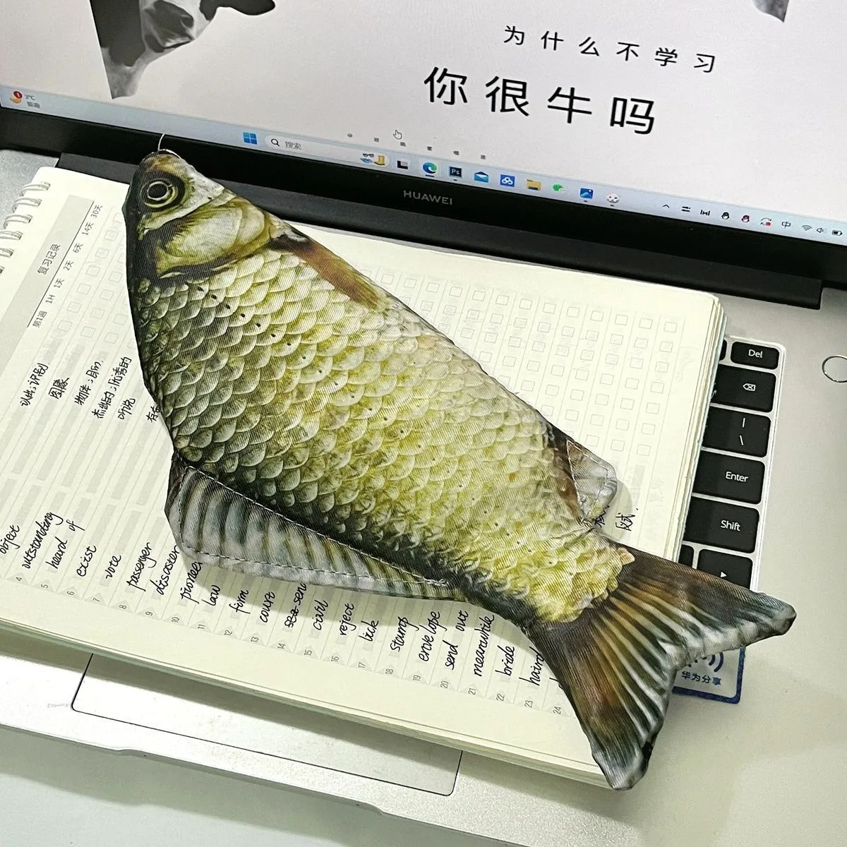 Kreative, lustige Stifttasche in Form eines Karpfenfisches, im gleichen Stil wie auf Douyin, mit einem witzigen, veränderten Design, koreanische Version, Simulation eines Karpfenfisches. – Detail 10