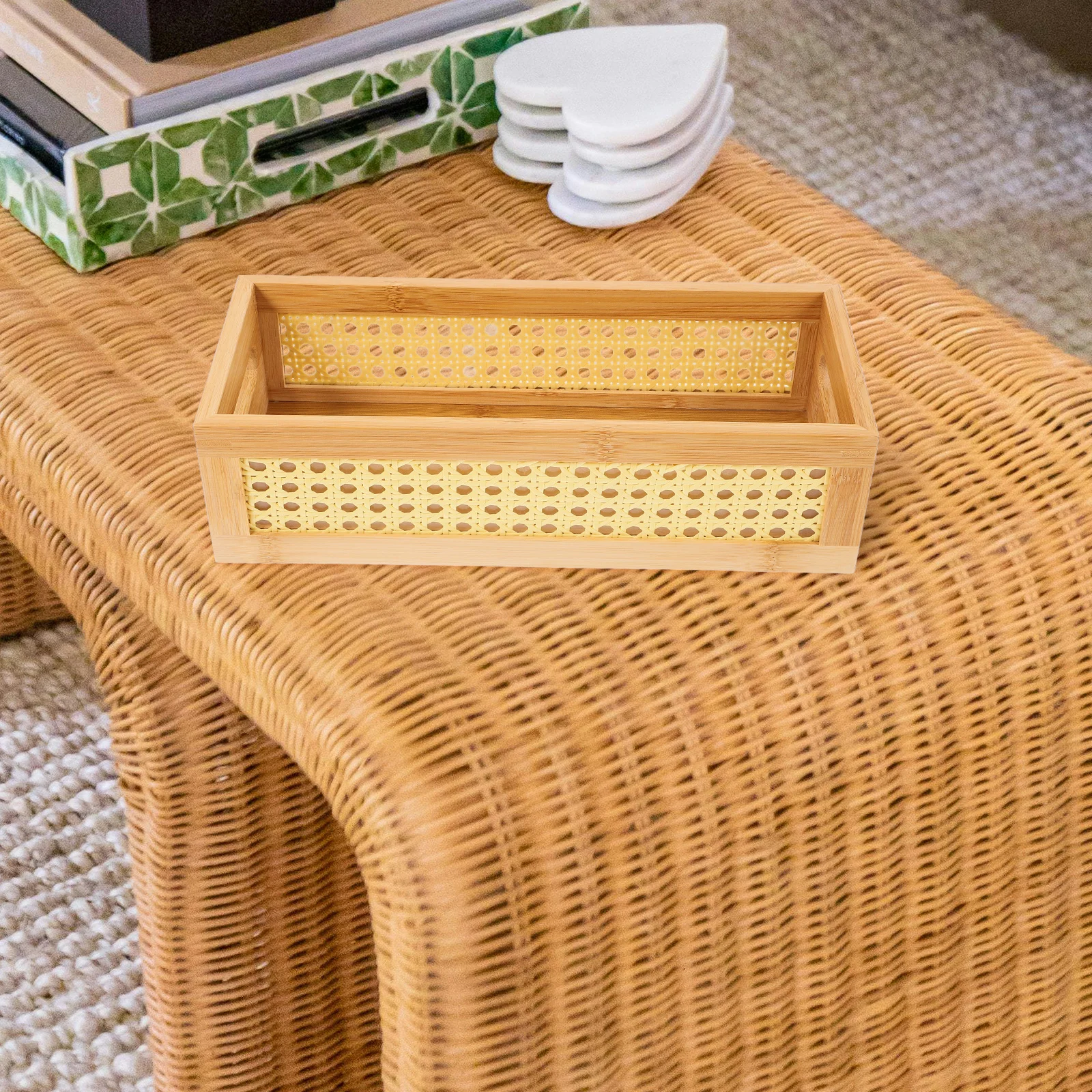 

Bamboo Woven Storage Basket Desktop Bedroom Organizer Box Book Cosmetics Holder Decorative Storage Container Woven Basket