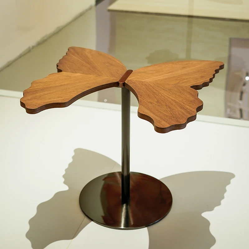 Modern and elegant butterfly-shaped side table Chinese ancient tea style handmade wooden floor decoration