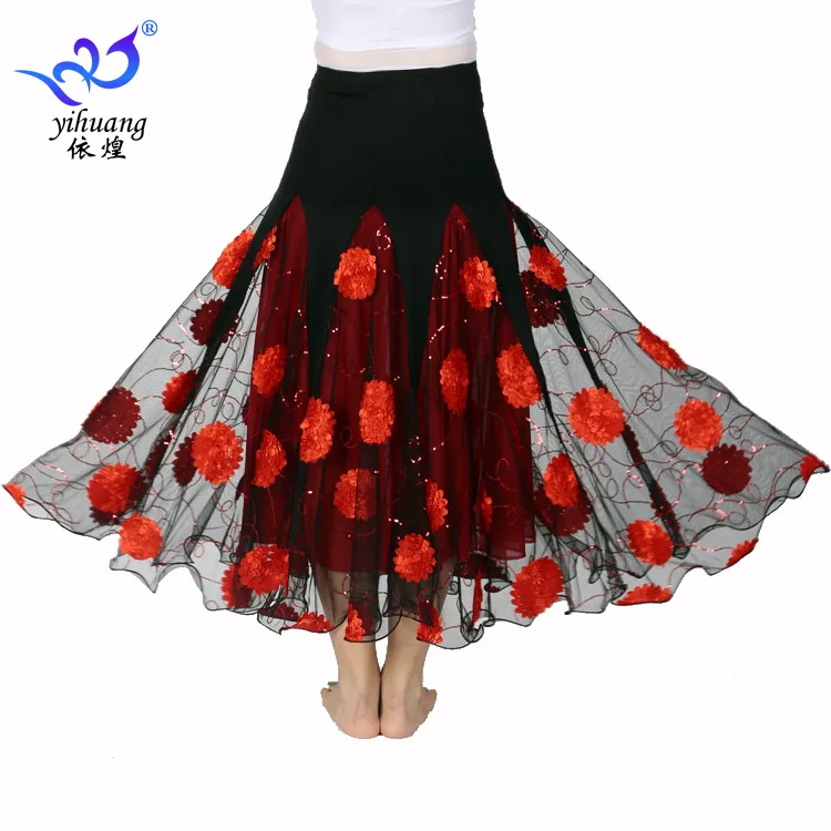 

1pcs/lot woman sequin flower ballroom dance long skirt lady waltz dancing flower skirt