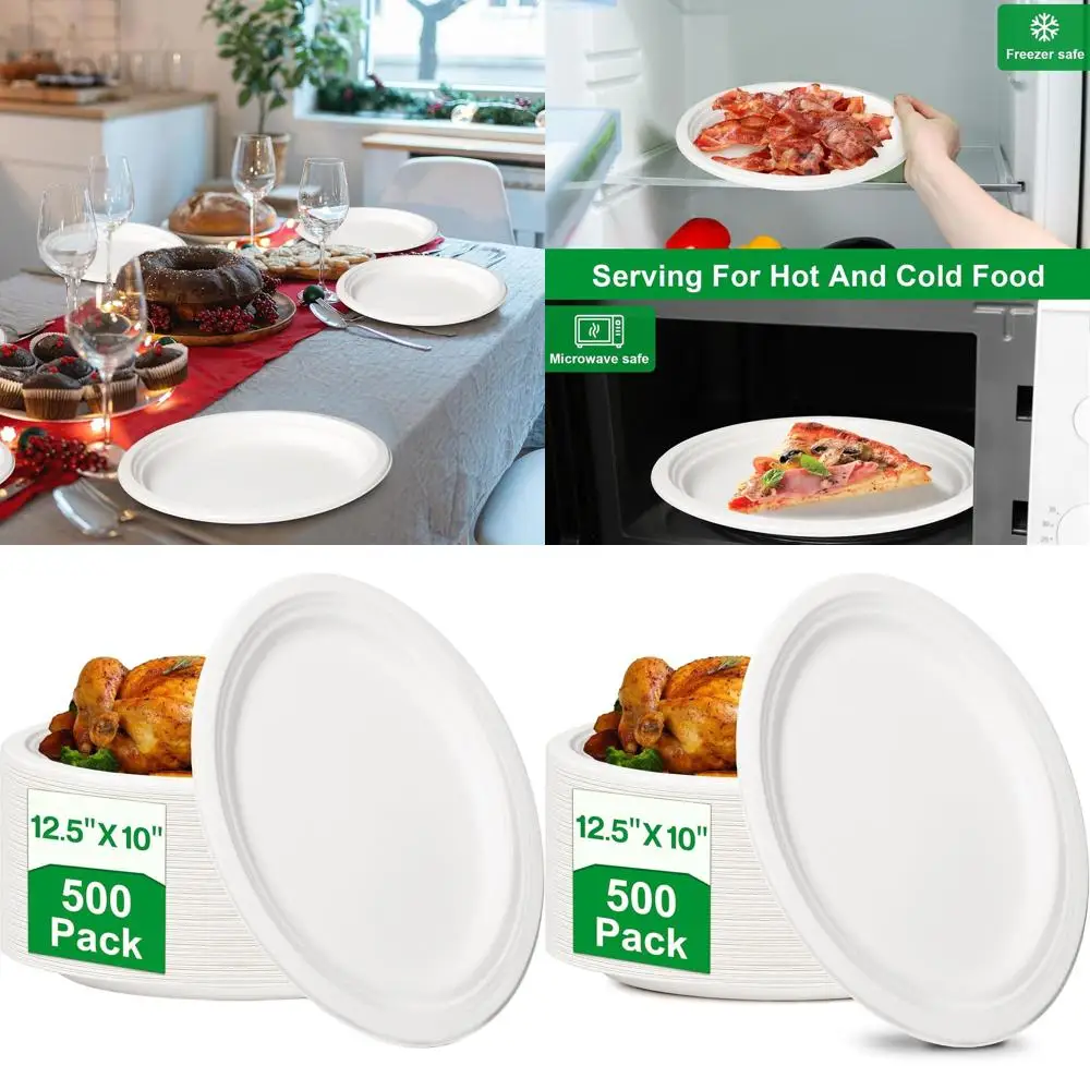 

Экологичные 500 упаковок 10 x 12,5 компостируемых бумажных тарелок, сверхпрочные для мероприятий и вечеринок на открытом воздухе