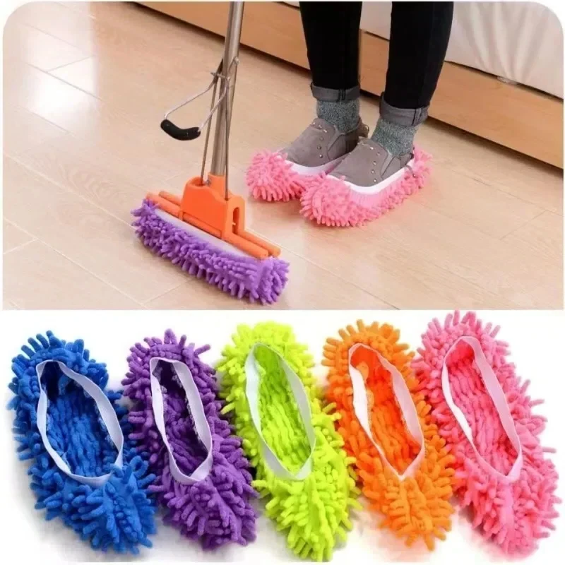 2 Pieces Of Chenille Mop Slippers Dust Removal Foot Socks Mop Cap Multifunctional Floor Cleaning Lazy Shoe Cover Dust Collector