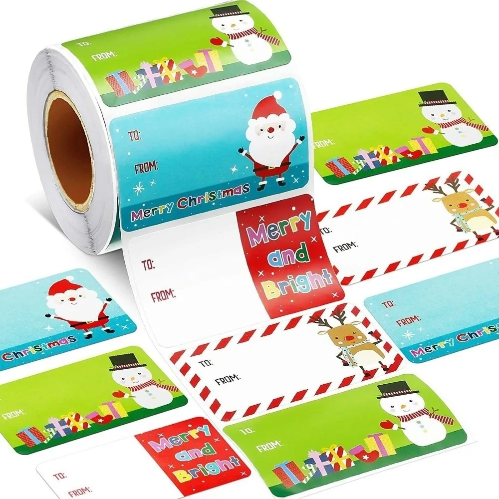 

500Pcs 5x3.8cm Christmas Gift Tags Self Adhesive Snowman Santa Elk Merry Christmas Present Stickers