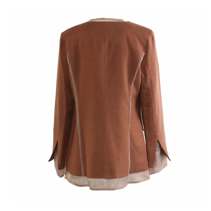 Hksh outono novas mulheres conjunto de duas peças retalhos cor bloco com decote em v único botão blazer calças retas senhora do escritório elegante hk12169