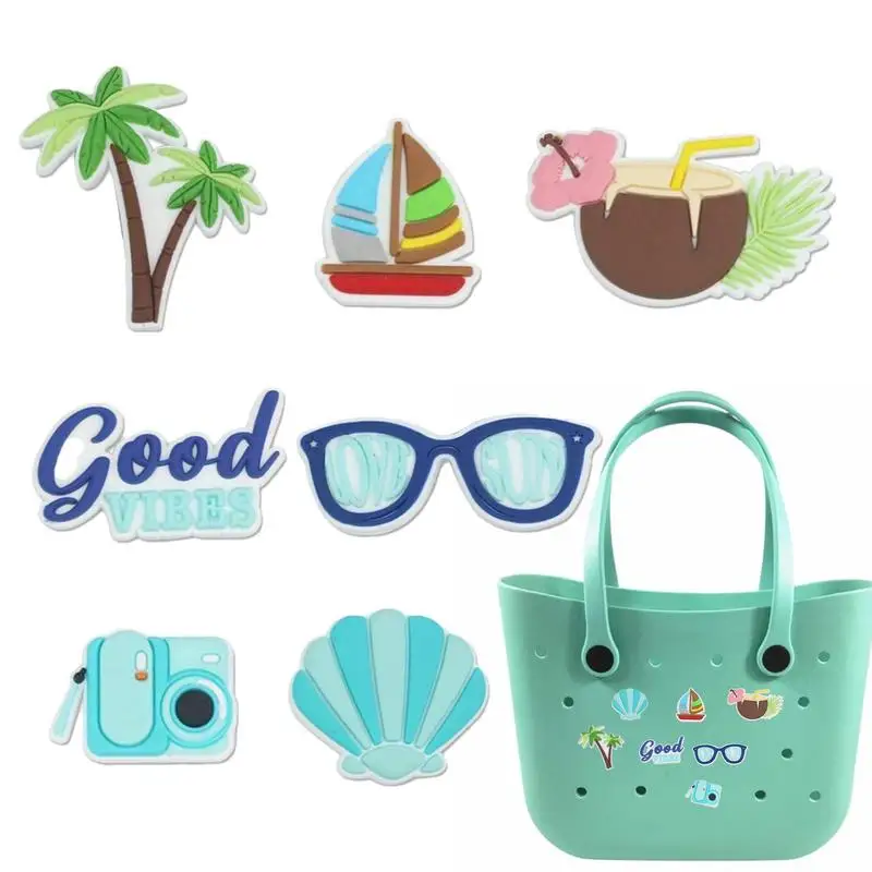 7Pcs/set Beach Charm for Bogg Bags Buckles Charms Accessories Cup Coconut Tree Glasses Camera Shell Sailing Boat