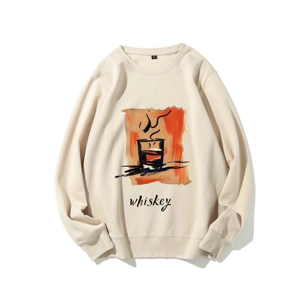 Hand Drawn Whisky Cool Unique Design Retro Vintage Sweatshirt Graphic Hoodies Y2K Casual Daily Wear Versatile Stylish Pullover