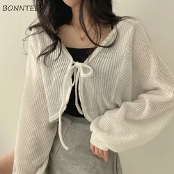 Basic Jackets Women Summer Daily Korean Style Sunscreen Lace-up Lantern Sleeve Trendy Elegant All-match Chic New Arrival Popular