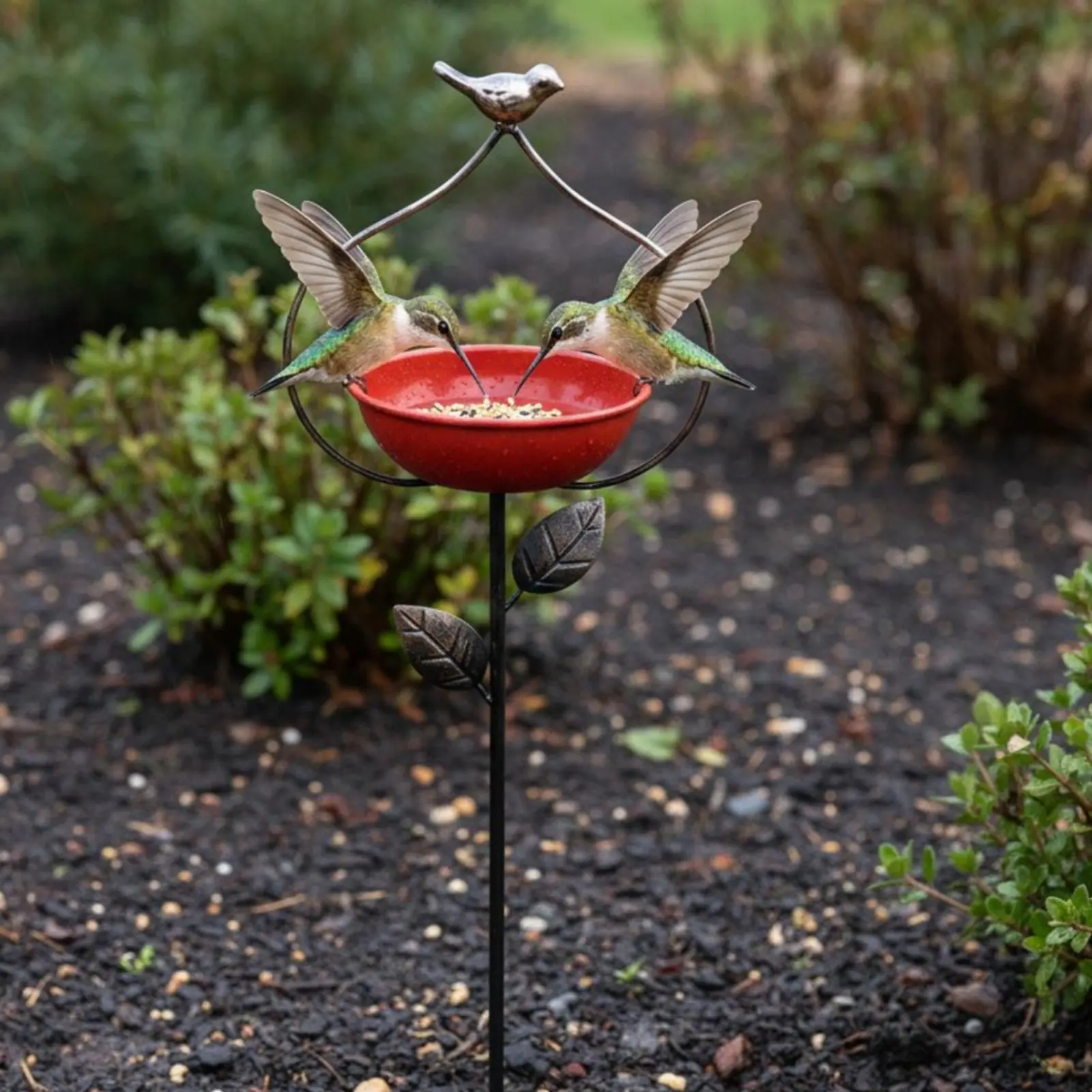 Metal Garden Stake Bird Bath Iron Bird Bath Feeder Metal Flower Stake Weather-Resistant Easy to Clean for Yard