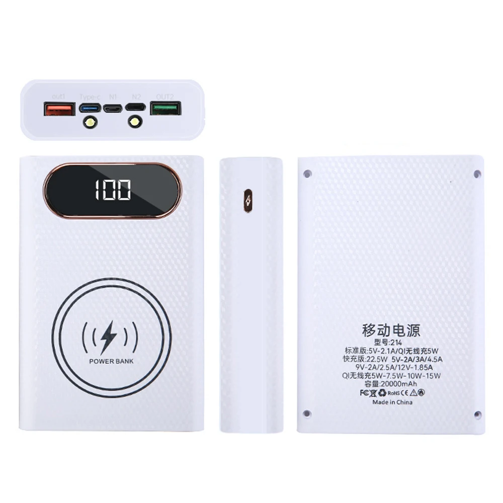 Wireless DIY Shell 21700 Battery Storage Box Quick Charge 22.5W Detachable Power Bank Case Without Battery