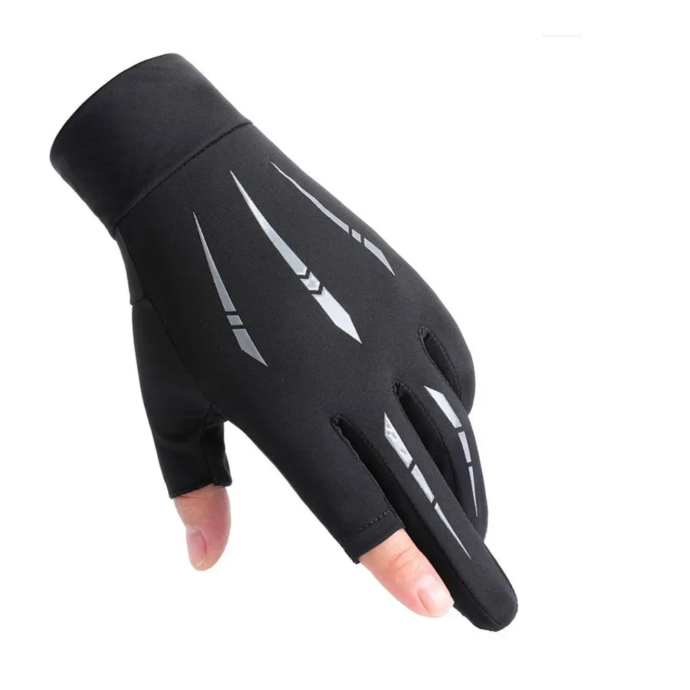 

1 Pair Men Women Motorcycle Sunscreen Gloves Exposed-two-finger Breathable Light Non-slip For Outdoor Sports Driving Fishing