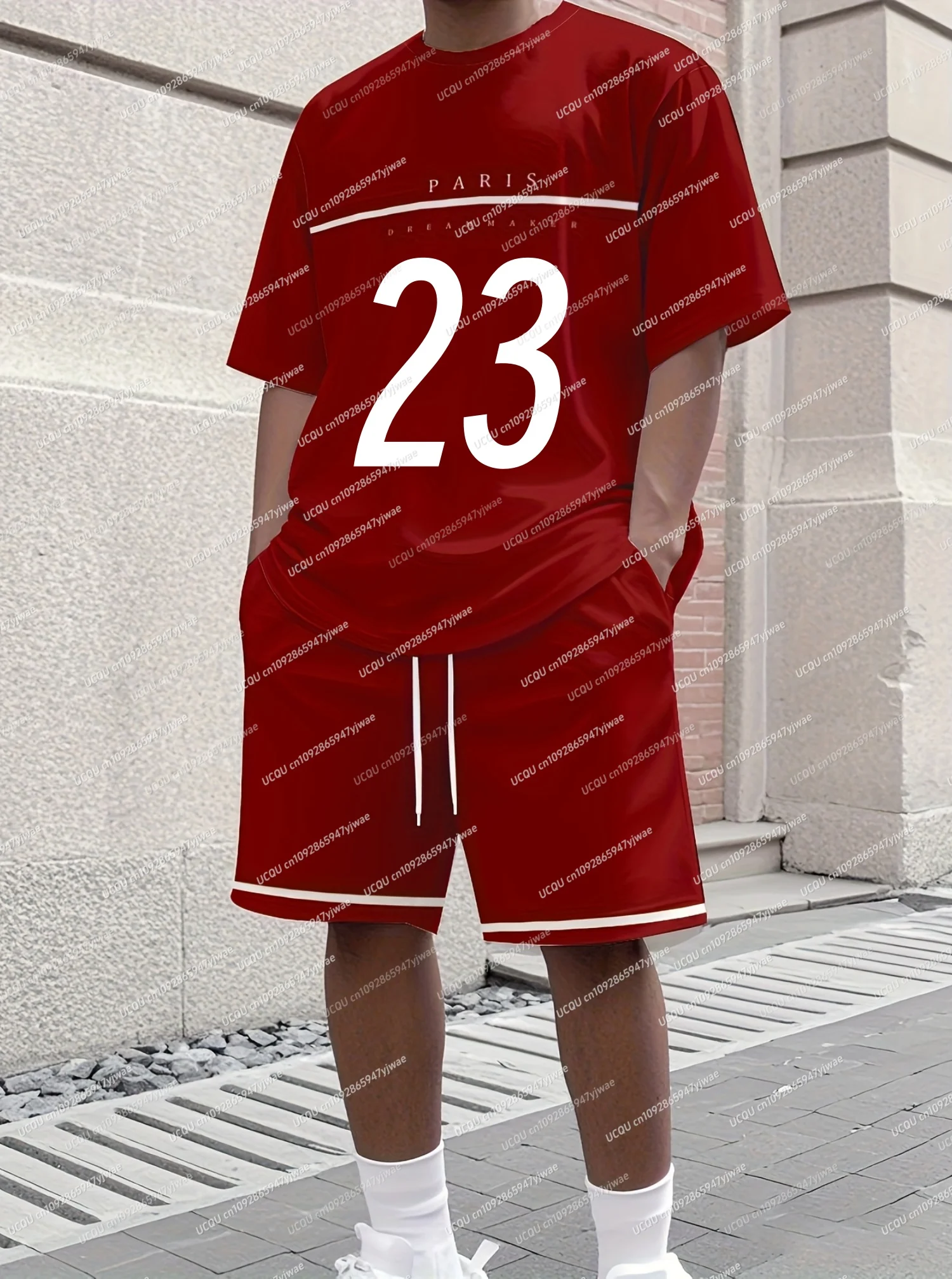 2025 Summer PAIRS NO.23 Printed Men's Suit 2 Pieces Set American sports two-piece Set  Men's Tracksuit Oversized Clothes