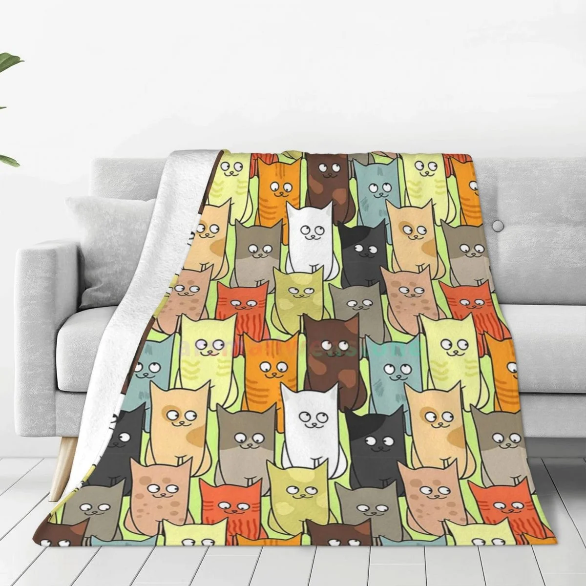 

Красочное фланелевое флисовое одеяло с кошачьими головой, мягкое, теплое, легкое, уютное, нечеткие одеяла с защитой от скатывания для дивана, кровати, дивана, путешествий