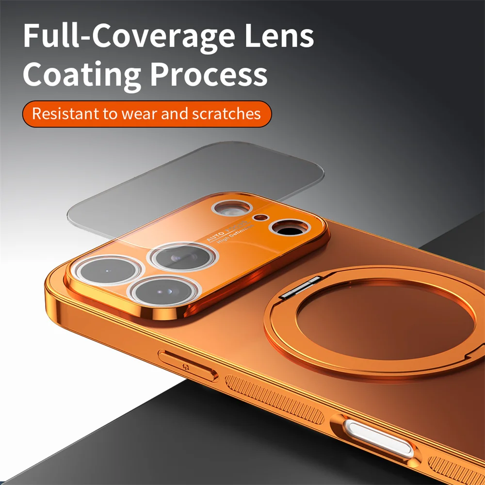 المغناطيسي المغناطيس حلقة الدورية للطي حامل جراب هاتف آيفون 17 16 15 14 13 برو ماكس الهواء عدسة حماية بلون غطاء