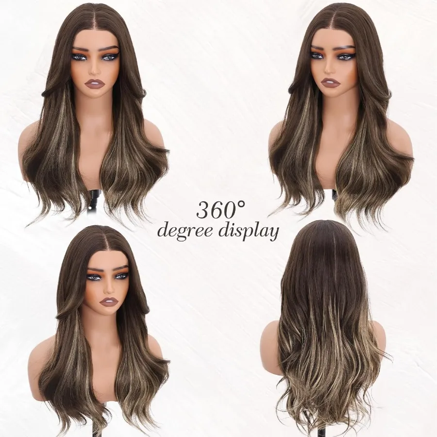 WECAN براون مختلط شقراء غلويليس شعر مستعار الاصطناعية الدانتيل الجبهة الباروكات 13x4 قبل قطعها قبل قطع شقراء تسليط الضوء على شعر مستعار متموج للطبيعة