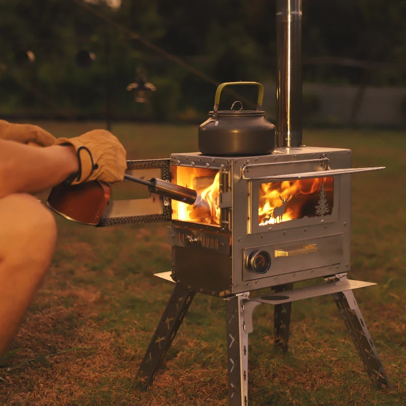 Tienda de barbacoa plegable de acero inoxidable, estufa de leña al aire libre, plancha de combustible de carbón para acampar y cocinar, gran oferta