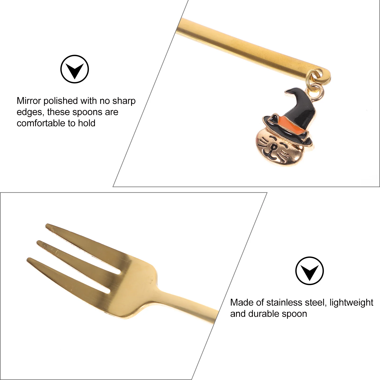 

4pcs Stainless Steel Halloween Spoons Coffee Dessert Cake Mixing Serving Spoon Appetizer Soup Sugar Spoon Golden Metal Tableware