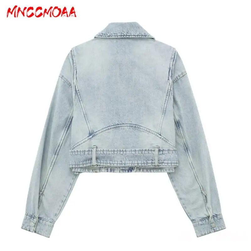 MNCCMOAA-Women\'s Vintage Single-Breasted Long Sleeve Denim Jacket, Casual Tops, Female Coat, Monochromatic Outwear, Fashion 2024