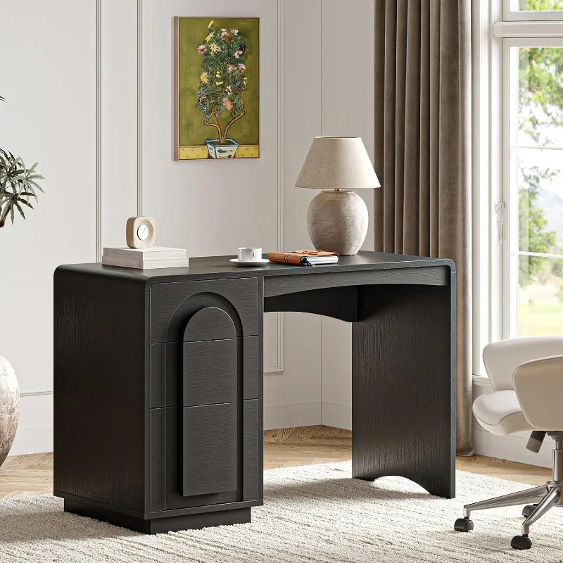 Bestier Computer Desk with Drawer, 47 Inch Wood Home Office Desk with Storage & Cabinet Modern Arched Curved Design Office Desks