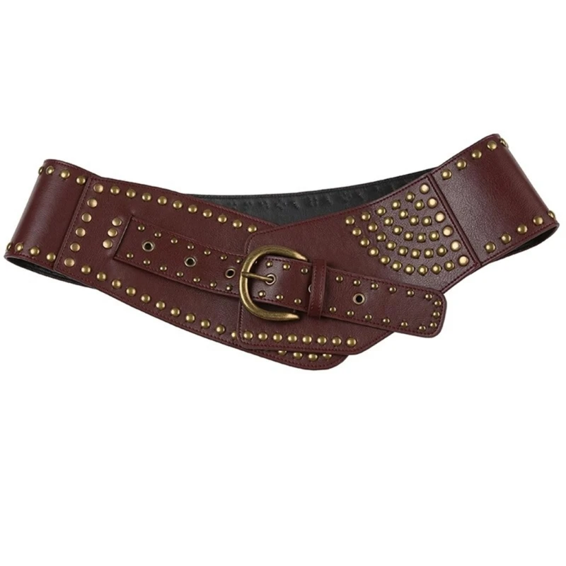 Exaggerated Adult Waist Belt with Adjust Pin Buckle Irregular Waistband Waist Belts for Female Rivets Decors Waist Belt