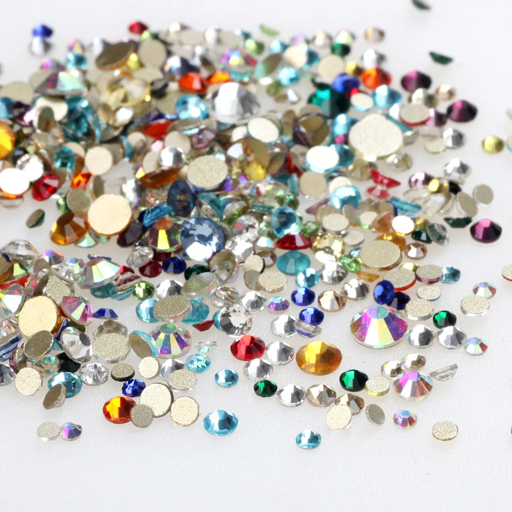 

1440Pcs/Bag Mixed Size Color Flat Bottom Water Drill Nail Art Rhinestones Decorations Shoes/Dress DIY Bracelet Jewelry Making