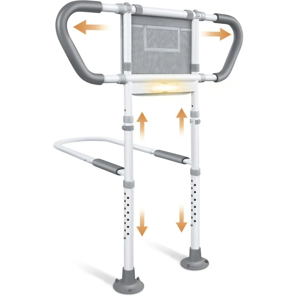 

Bed Rails for Elderly Adults Safety: Adjustable Bedside Assist Rails with Storage Pockets, Non-Slip Handles, Sensor Night Light,