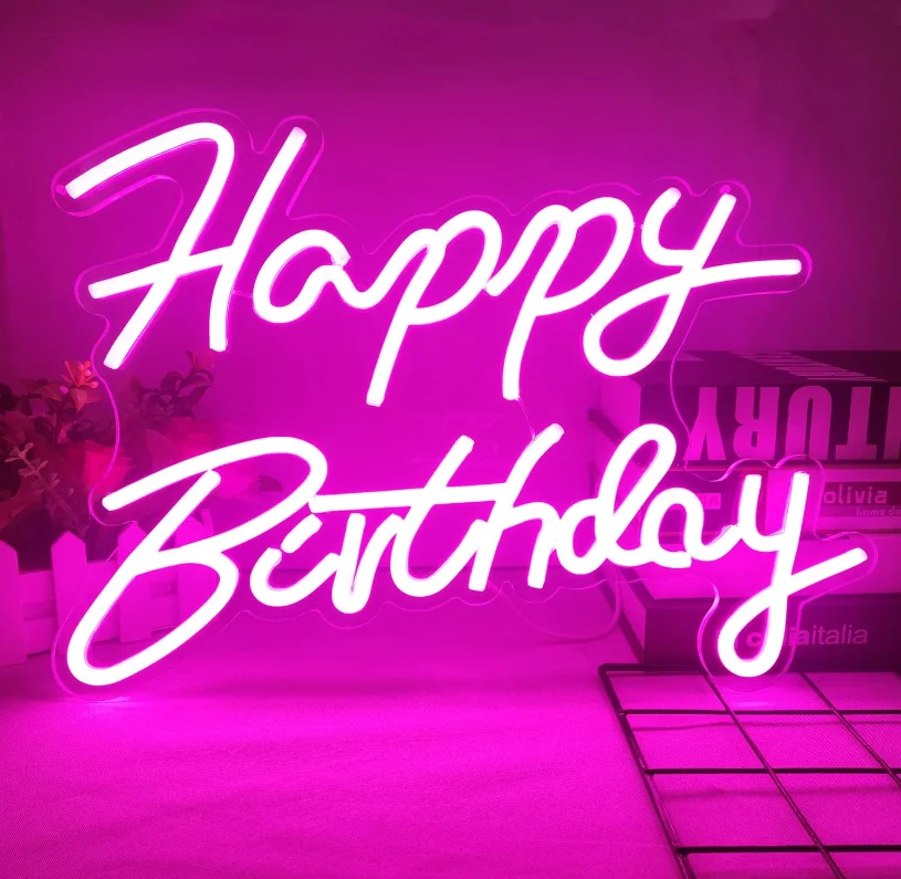 Imagem -06 - Happy Birthday Neon Sign Led Light Dimmable Luz Branca Quente Backdrop Decoração de Festa de Aniversário 5v Usb 24 Pcs