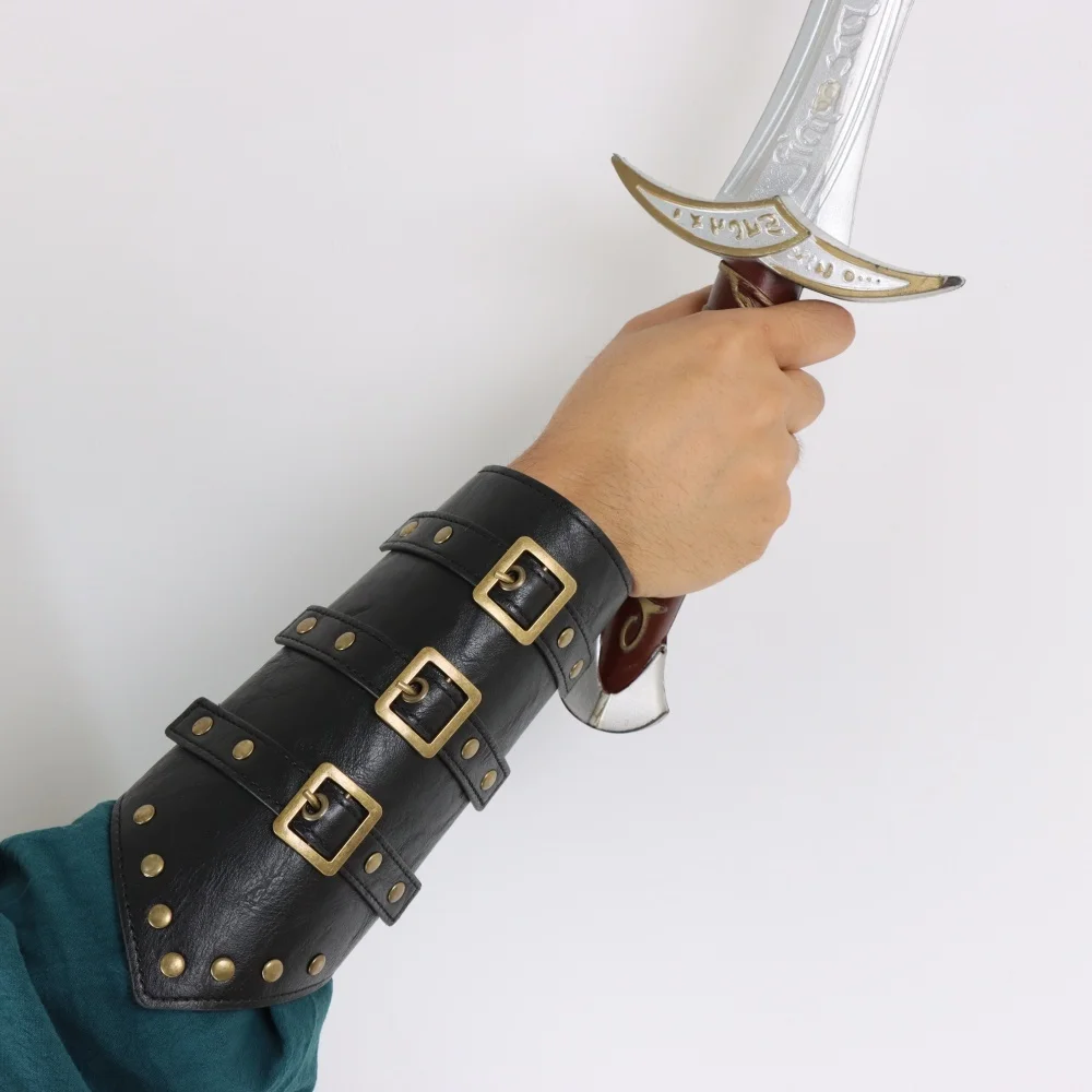 Medieval Belt Viking Knight Cosplay Rivet Bracelet PU Leather Material Outdoor Knight Riding Dress Cosplay Belt Set